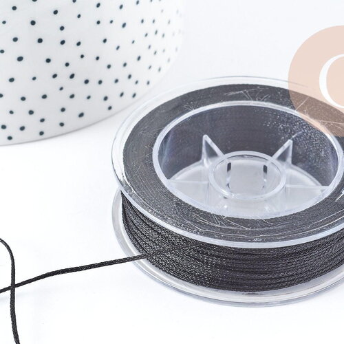 Cordon noir métallisé polyester 1mm, fil pour bijoux noeud coulissant, x1 mètre g9096