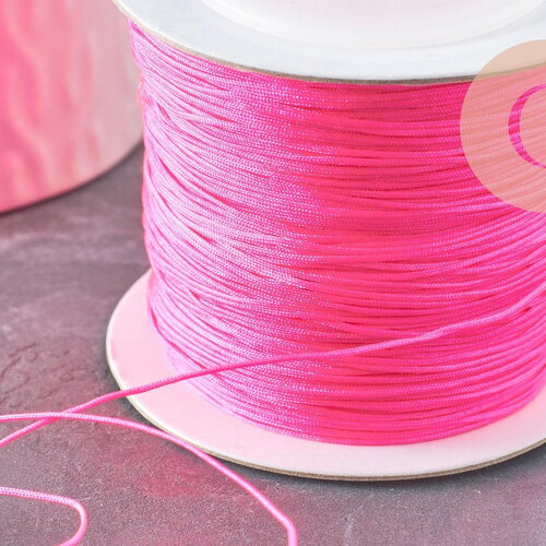 Cordon fil de jade rose fluorescent polyester 0.6mm, cordon pour création de bijoux x1 mètre g9535