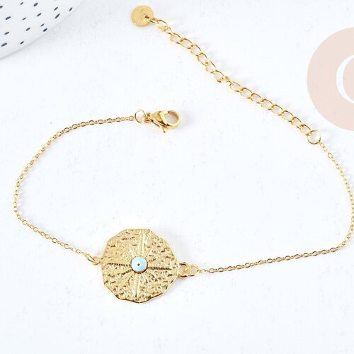 Bracelet médaille étoile oeil protecteur acier doré 304 inoxydable 25mm, idée cadeau anniversaire fête des mères femme, x1 g8797