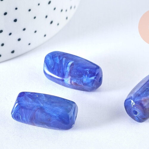 Perle tube acrylique bleu imitation pierre 25mm, x5 (g6796)