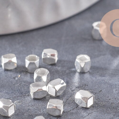 Perles intercalaires facettées laiton argenté, 3x3mm, x50 (g9906)