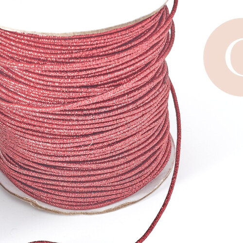 Cordon polyester métal rigide rouge métalisé 2mm,création pour scrapbooking, x 1m g8998