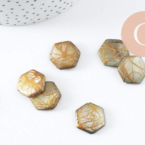 Perle hexagone nacre naturelle beige or, perle hexagonale, coquillage pour création bijoux,20mm, x20 g5861