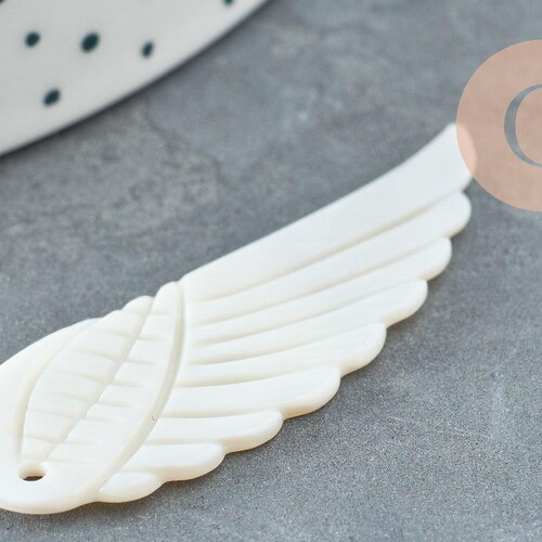 Pendentif aile nacre blanche naturelle,bijou nacre,pendentif aile ange nacre,coquillage blanc, 49mm, x1 g3875