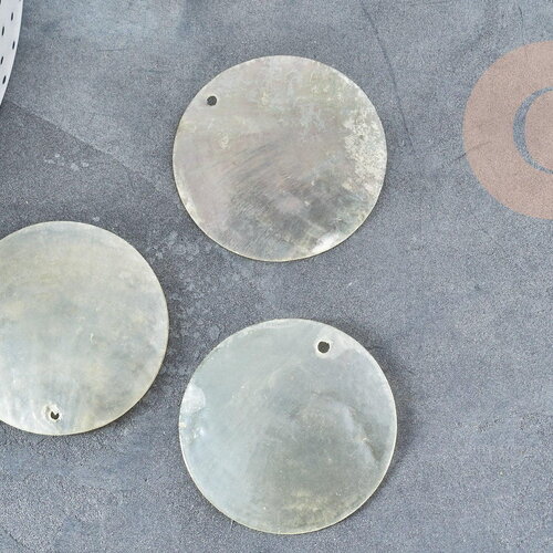 Pendentif rond nacre naturelle blanche 35mm, x5 (g8277)