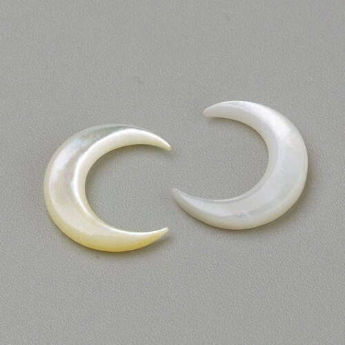Lune nacre blanche naturelle,pendentif lune,coquillage blanc,corne non percée,création bijoux,pendentif nacre,12x11.5mm, x2 (g0391)