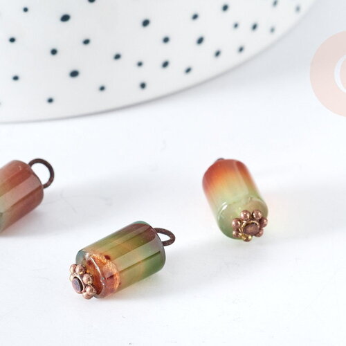 Pendentif agate naturelle multicolore colonne fer doré 17.5mm, création bijoux pierre naturelle, x1 g8395