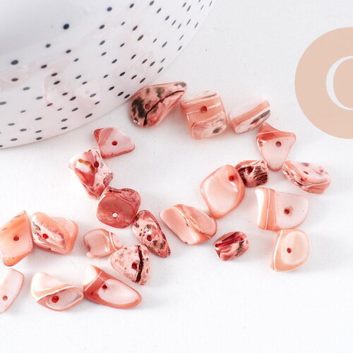 Perles coquillage naturel chips rose clair 8-18mm, x20gr (g1078)