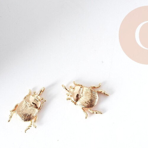 Pendentif scarabée laiton doré 18k 17mm, création bijoux chance doré, x1 g9017
