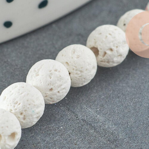 Perles lave naturelle blanche 6mm, x1 fil de 38cm (g1289)