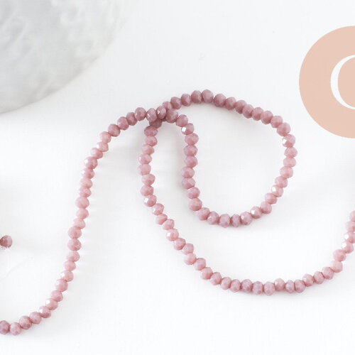 Perles rondelles verre facettées mauve 3x2mm, création bijoux cristal, fil de 43cm, x1 (g9132)
