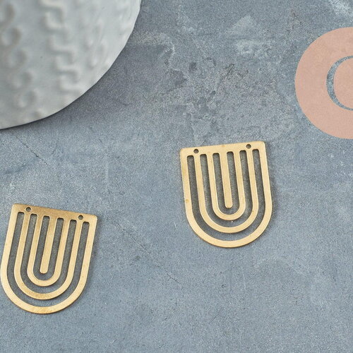 Pendentif arc demi-cercle u laiton brut 25mm, bijoux laiton brut x2 (g2975)