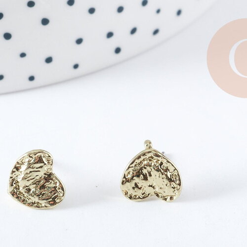 Support boucles cœur puces zamac doré 10mm la paire g8888