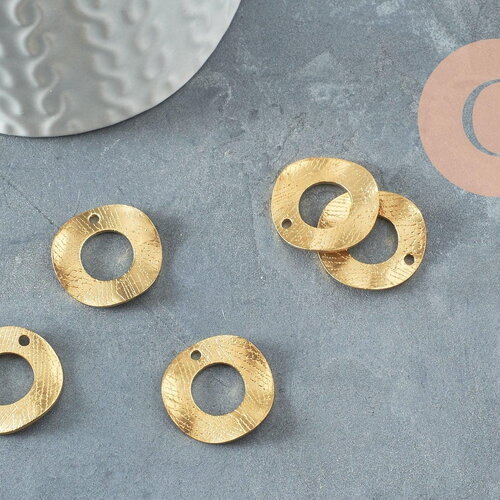 Connecteurs cercle texturé laiton brut percé 20mm,pendentif géométriques création bijoux, x5 (g2760)