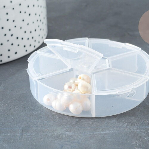 Boite rangement perles en plastique ronde 6 compartiments 7.8cm, x1 (g7213)