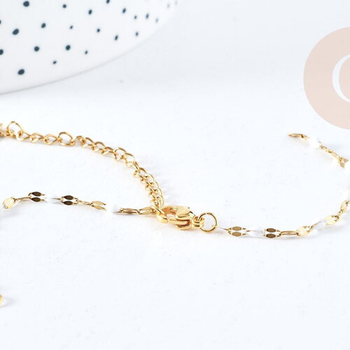 Base de bracelet réglable chaine résine blanche acier doré 14k inoxydable 16.2cm, x1 (g8623)
