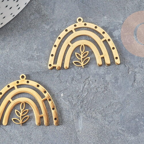 Pendentif arc-en-ciel feuille acier 201 inoxydable doré 26mm, x1 (g0060)