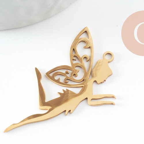 Pendentif fée clochette d'ange acier 201 inoxydable doré 41mm, x1 (g9732)