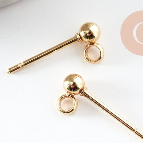 Clous puces oreille boule acier 304 doré 18k inoxydable 3mm avec anneau, x10 (g9689)
