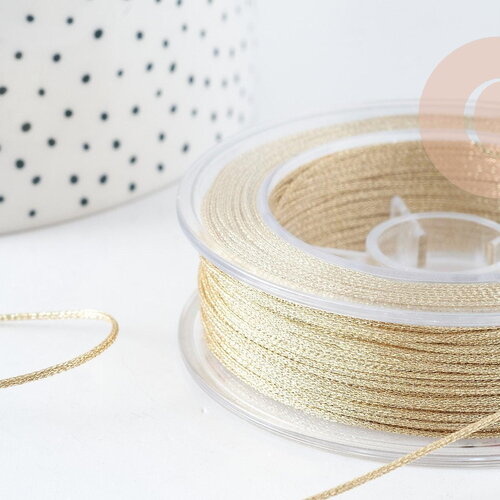 Cordon métallique doré clair polyester 1mm, fil pour bijoux noeud coulissant x1 mètre (g9094)