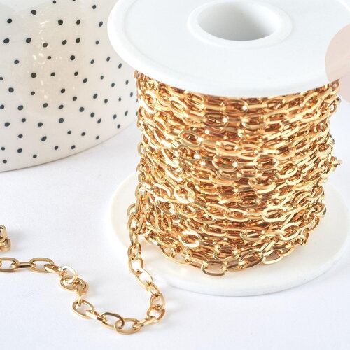 Chaine acier 304 inoxydable ip doré 18k maille ovale 7mm, x1 mètre (g8415)