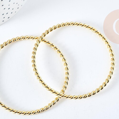Bracelet jonc épais 4mm torsadé laiton doré 16k-67mm, x1 (g8508)