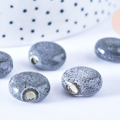 Perles ronde porcelaine grise, perle ronde grise, porcelaine grise, création bijoux, création bijoux,1.5cm, x5 g1016