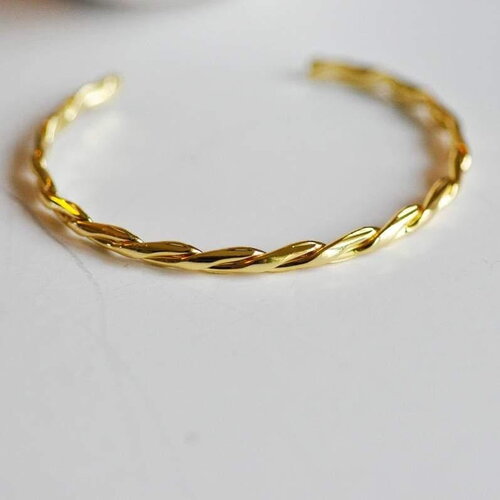 Bracelet jonc réglable doré tresse 14k, laiton doré, bracelet original, 50mm, x1 (g0478)