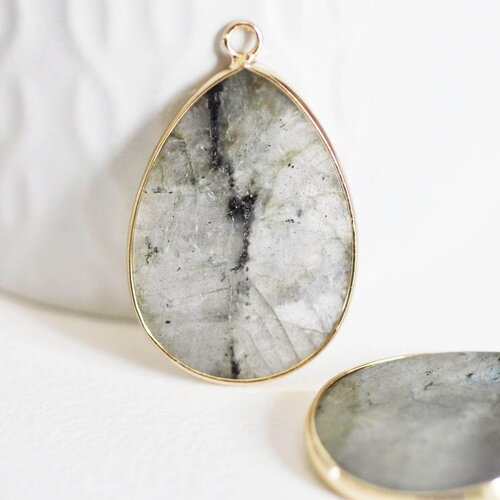 Pendentif goutte labradorite naturelle laiton doré 39mm, x1 (g2731)