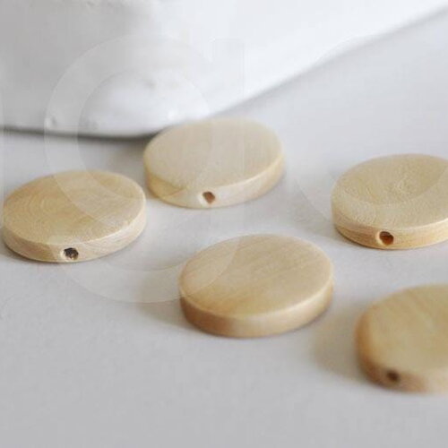 Perles disque bois naturel 25mm, x5 (g0333)