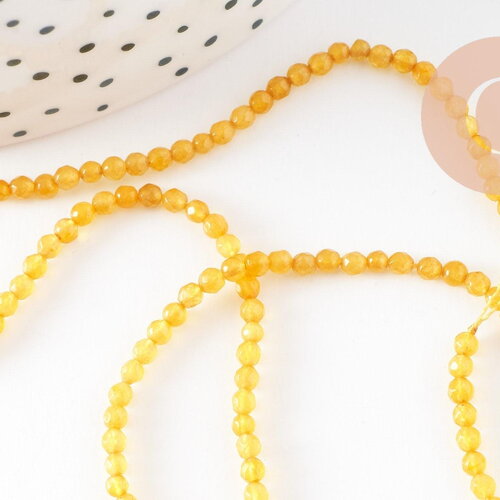 Perles en agate jaune 2mm, perles facettes agate, pierres précieuses, perles bijoux, fil de 39cm, x1 (g4658)
