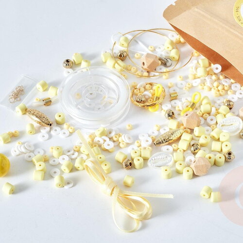Kit mix de perles citron meringué, coffrets et kits pour la création de bijoux fantaisie diy, x1 g8163