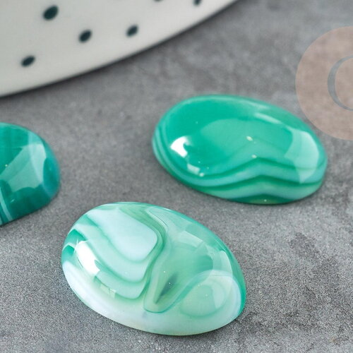 Cabochon ovale agate naturelle vert rayé 18x13mm, pierre naturelle, x1 (g3109)