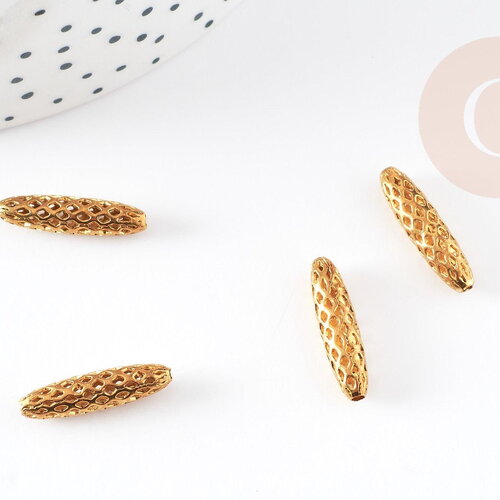 Perle ovale laiton brut,perle dentelle dorée 19mm x 5mm, création bijoux laiton brut, x5 g4883