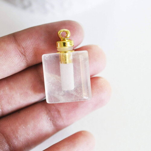 Pendentif bouteille parfum quartz rose,pendentif pierre naturelle,pendentif quartz naturel,33mm, x1 g5187