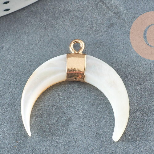 Lune nacre blanche naturelle laiton doré 25x25mm, pendentif lune, coquillage blanc, pendentif nacre, x1 g2778