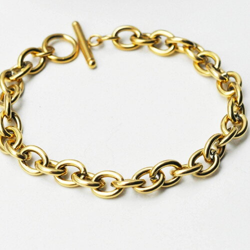 Bracelet grosse maille acier 304 inoxydable doré 14k 22cm, x1 (g4198)