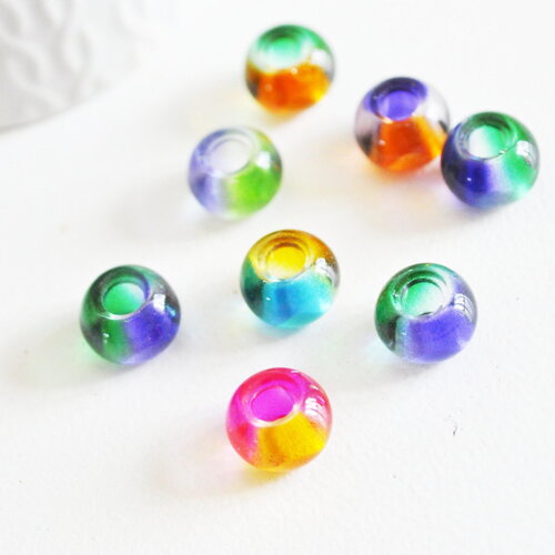 Pendentif donut verre multicolore, un pendentif rond verre pour vos créations de bijoux,15x10mm, x 2,g3276