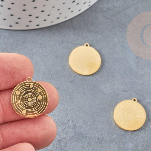 Pendentif système solaire acier 201 inoxydable dore 19.5mm, x1 (g6127)