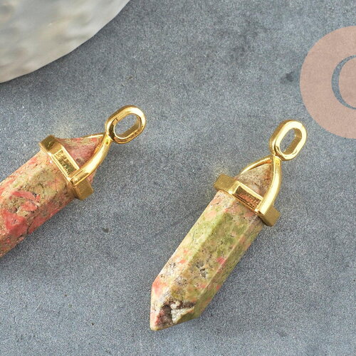 Pendentif pointe unakite vert,pendentif bijou pierre naturelle,pendentif pierre,unakite naturel,37-40mm, x1 g3077
