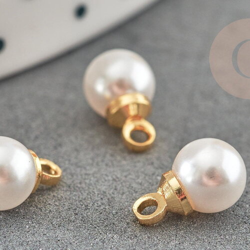 Pendentif rond imitation perle laiton doré 18k 10mm,x2 (g9365)