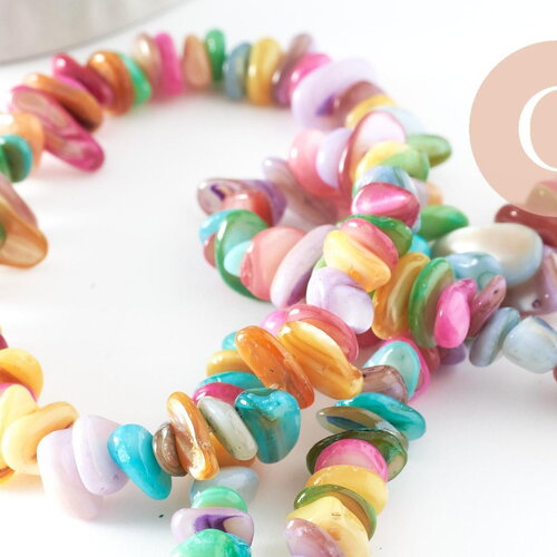 Perles chips coquillage naturel teinté multicolore 5-9mm,création bijoux plage coquillage,le fil de 29cm x1 (g9507)