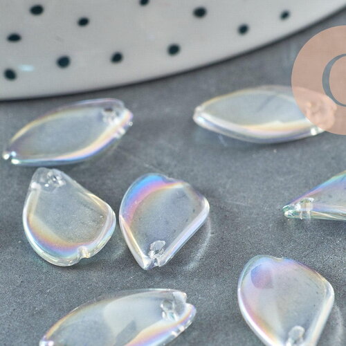 Pendentif verre transparent irisé goutte,pendentif verre, 16mm,x10 (g4145)