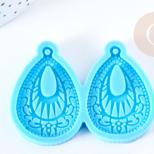 Moule goutte création boucles motif ethnique pendentif résine,moule en silicon,bijoux avec inclusion en résine, x1 g8495