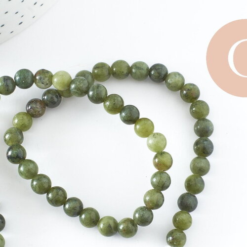 Perle jade vert olive ronde naturelle 6mm, x1 fil de 38cm (g3804)