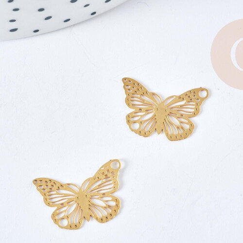Pendentif papillon filigrane acier 201 inoxydable doré 18mm, pendentif sans nickel acier, x1 g8725