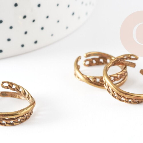 Bague réglable croisée tressée laiton brut 19mm, x2 (g3753)