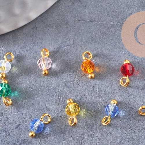 Pendentif rond doré carats cristal multicolore transparent 8mm,création bijoux, x9 (g6222)