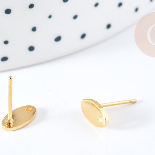 Boucles puces ovales acier inoxydable 201 doré 9mm, x2 (g8360)