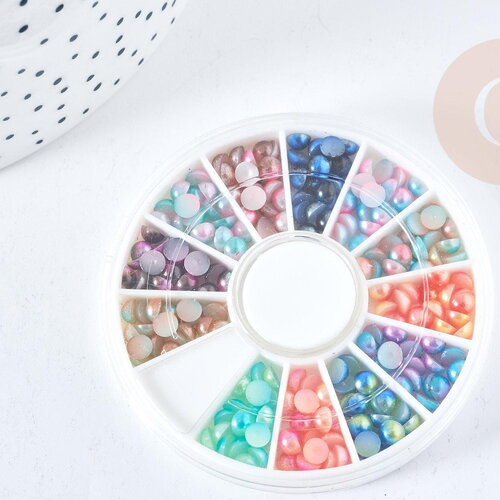 Charm à coller imitation perle nacrée 4-5mm, fournitures à coller pour décorer pierres et bijoux, la boite, x1 g8492